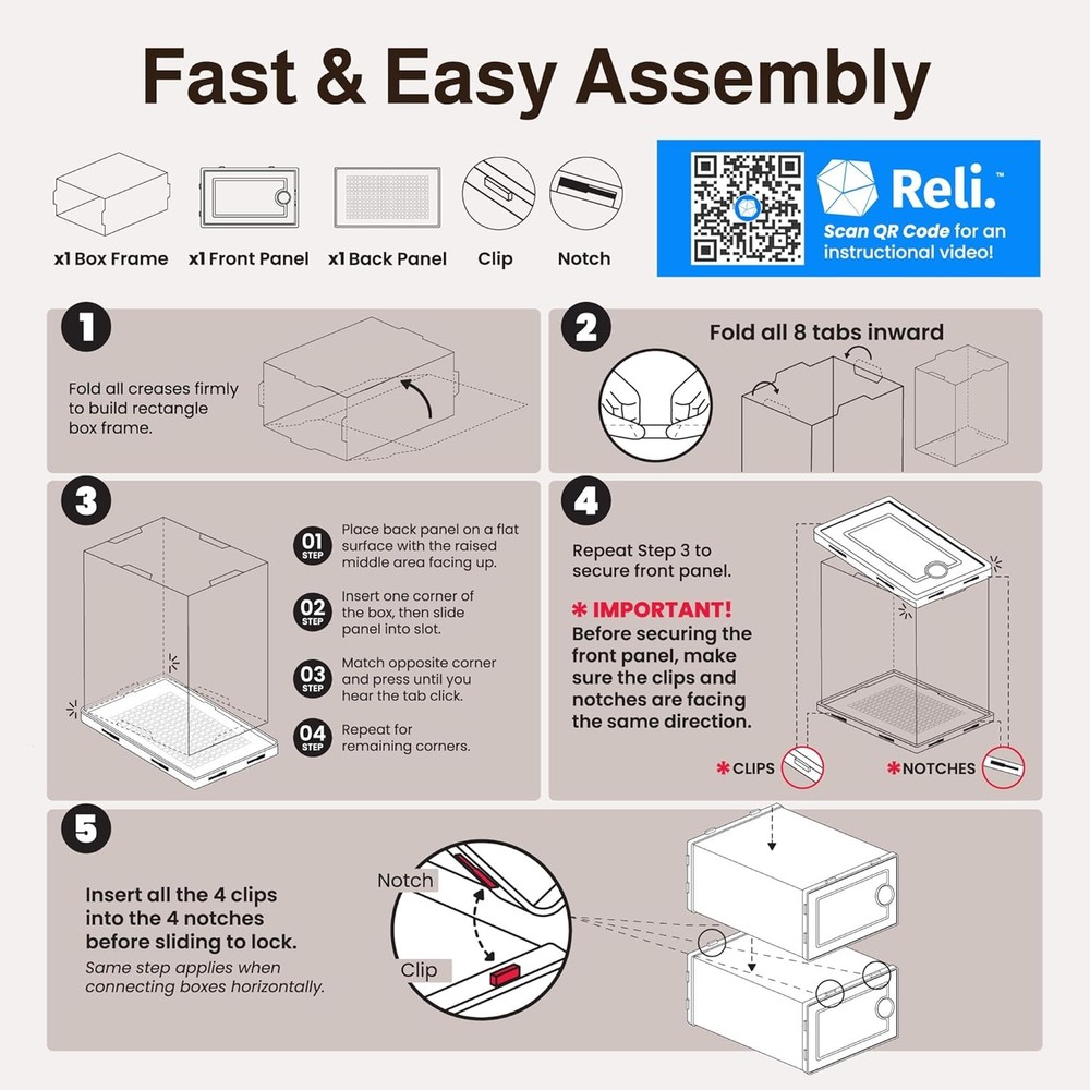 Reli. Shoe Boxes (14 Pack) | Clear Shoe Storage Boxes Stackable and Compact | Li