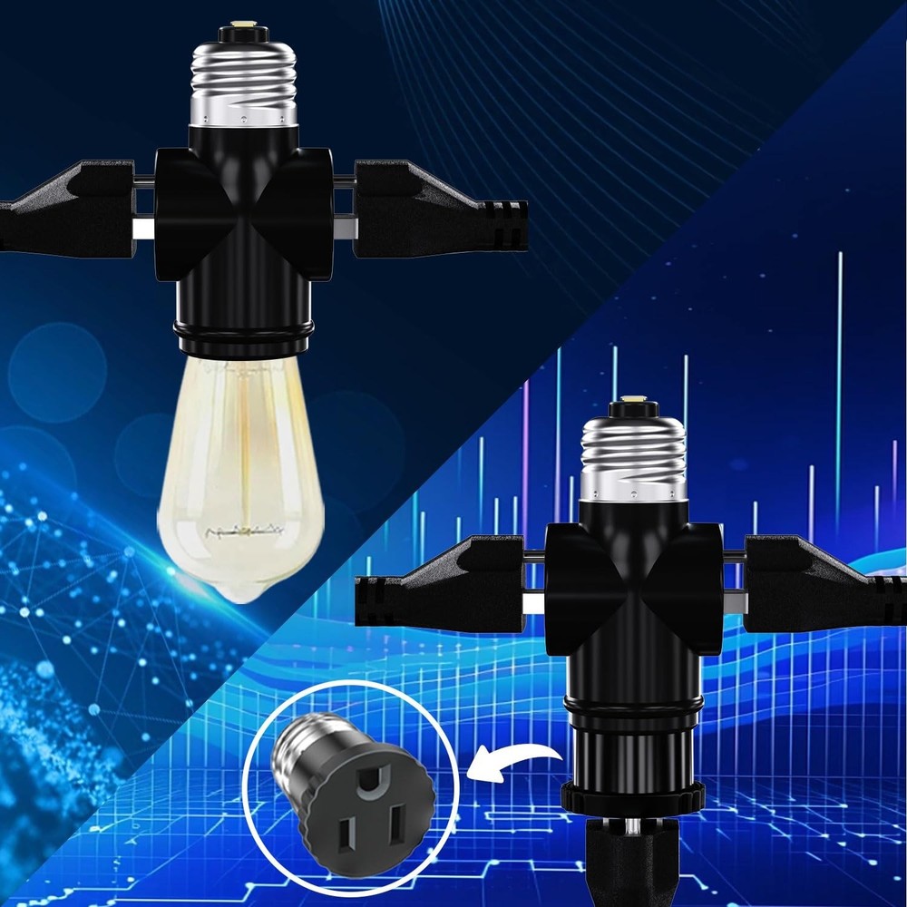 2 Pack, Light Socket to Plug Adapter, Convert E26 Light Socket to 3-Prong Out...
