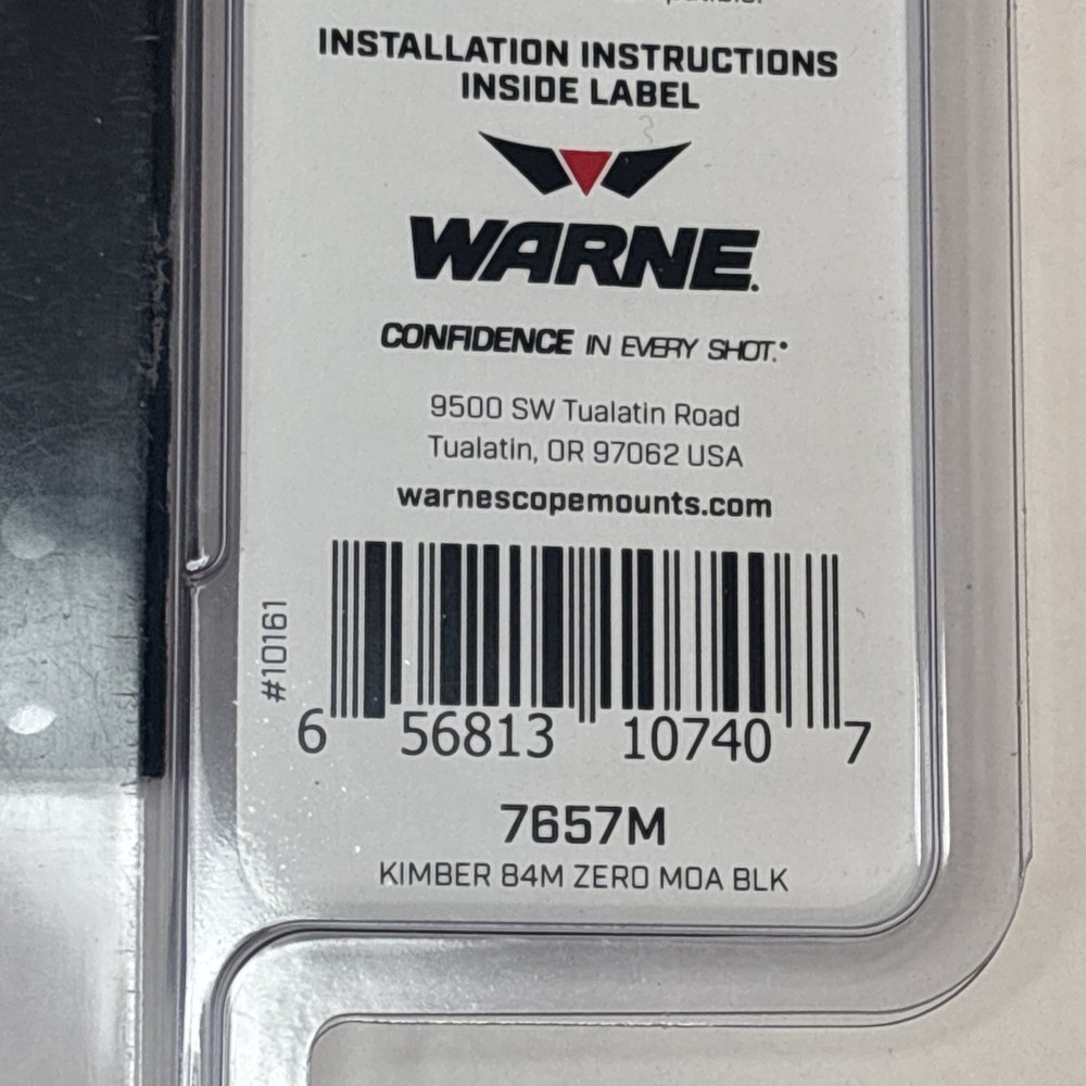 Warne 7657M Kimber 84M Scope Base Zero MOA Rail