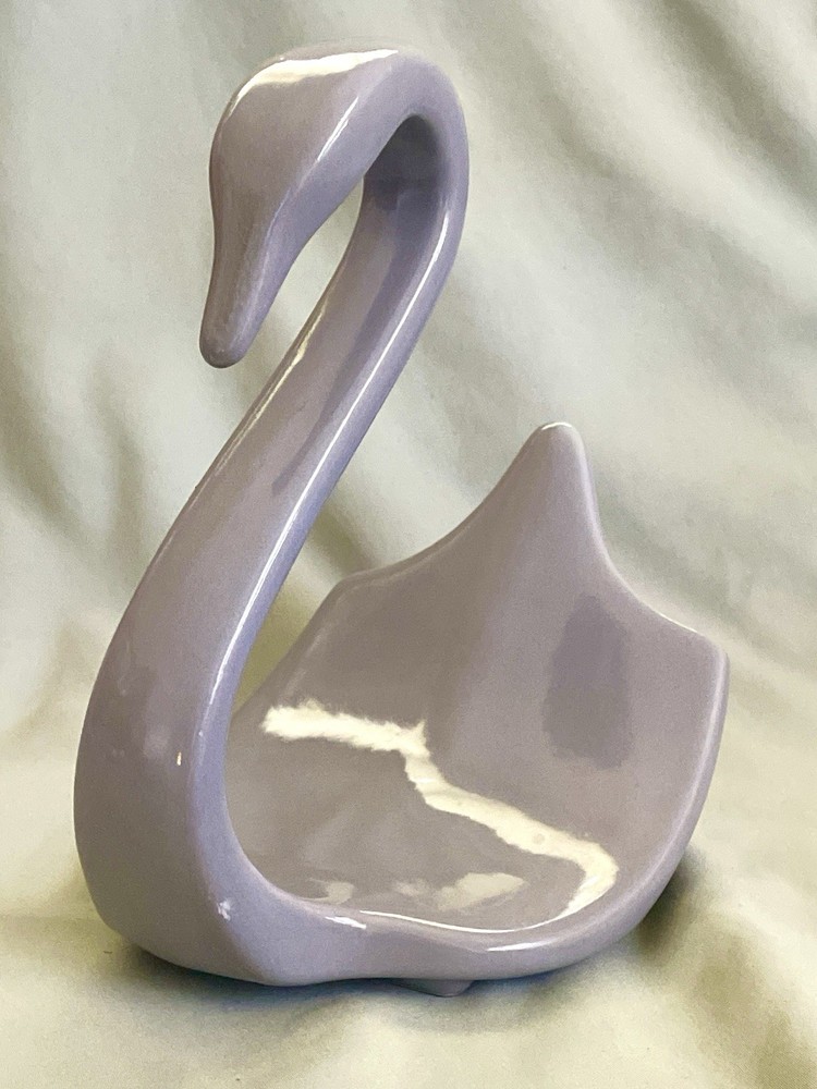 Swan Figurine Bath Accessory Grey Ceramic Modernist MCM