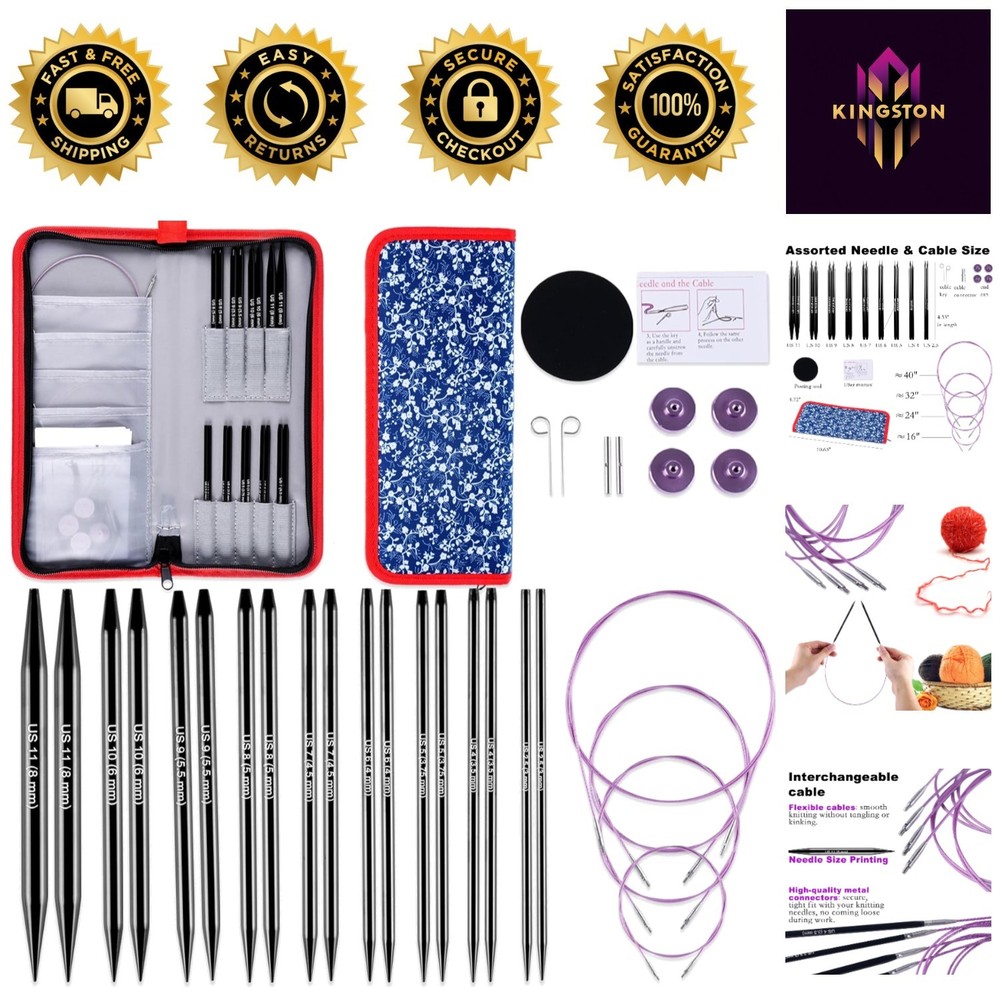 Elegant Interchangeable Circular Knitting Needles Set - 9 Sizes & Accessories