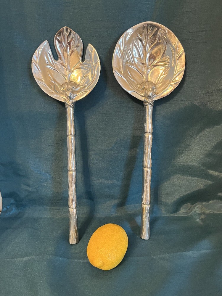 Beatriz Ball Beautiful Salad Server Fork & Spoon Aluminum Alloy Lettuce Pattern