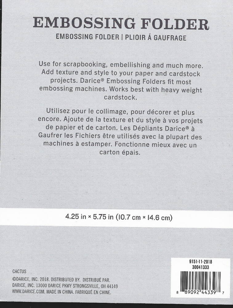 DARICE 4.25 x 5.75 embossing folder CACTUS