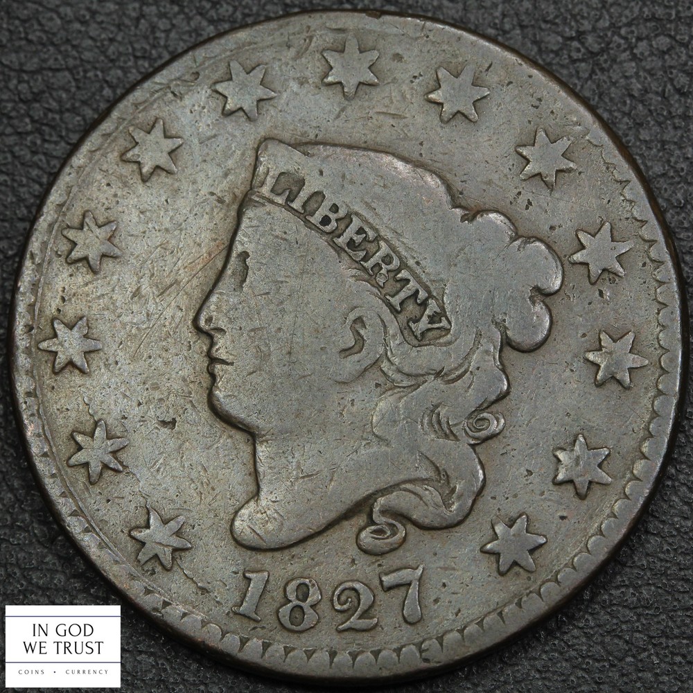 1827 Coronet Matron Head Copper Large Cent 1C