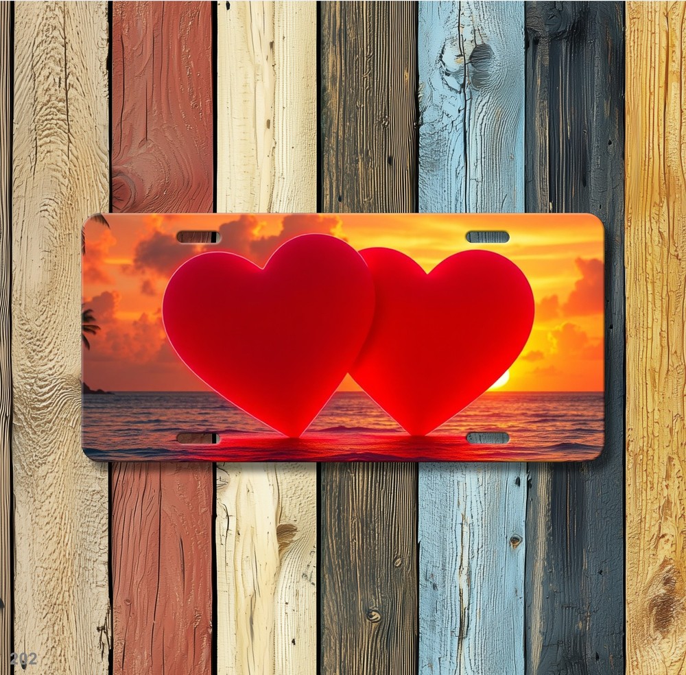 Romantic Two Hearts Artwork Personalized Name License Plate Personalized Anniver