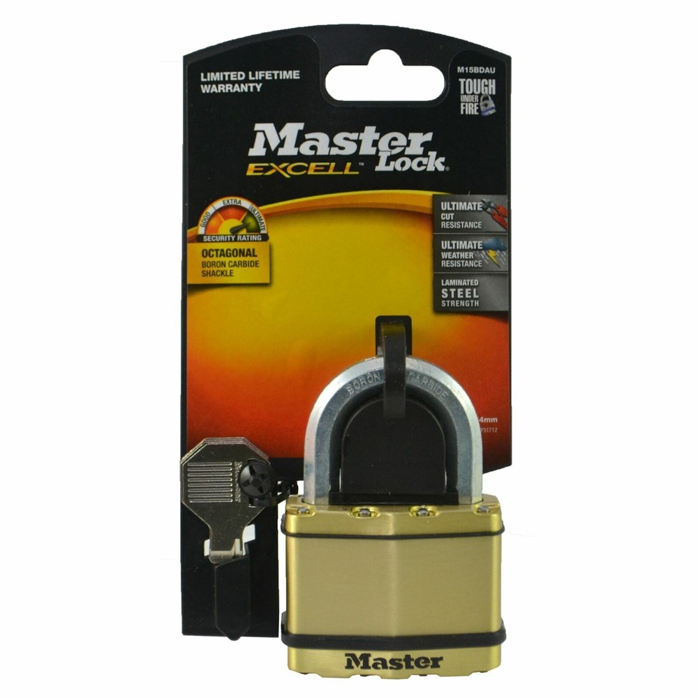 MASTER LOCK PADLOCK EXCELL 32mm OCTAGONAL BORON CARBINE SHACKLE LAMINATED