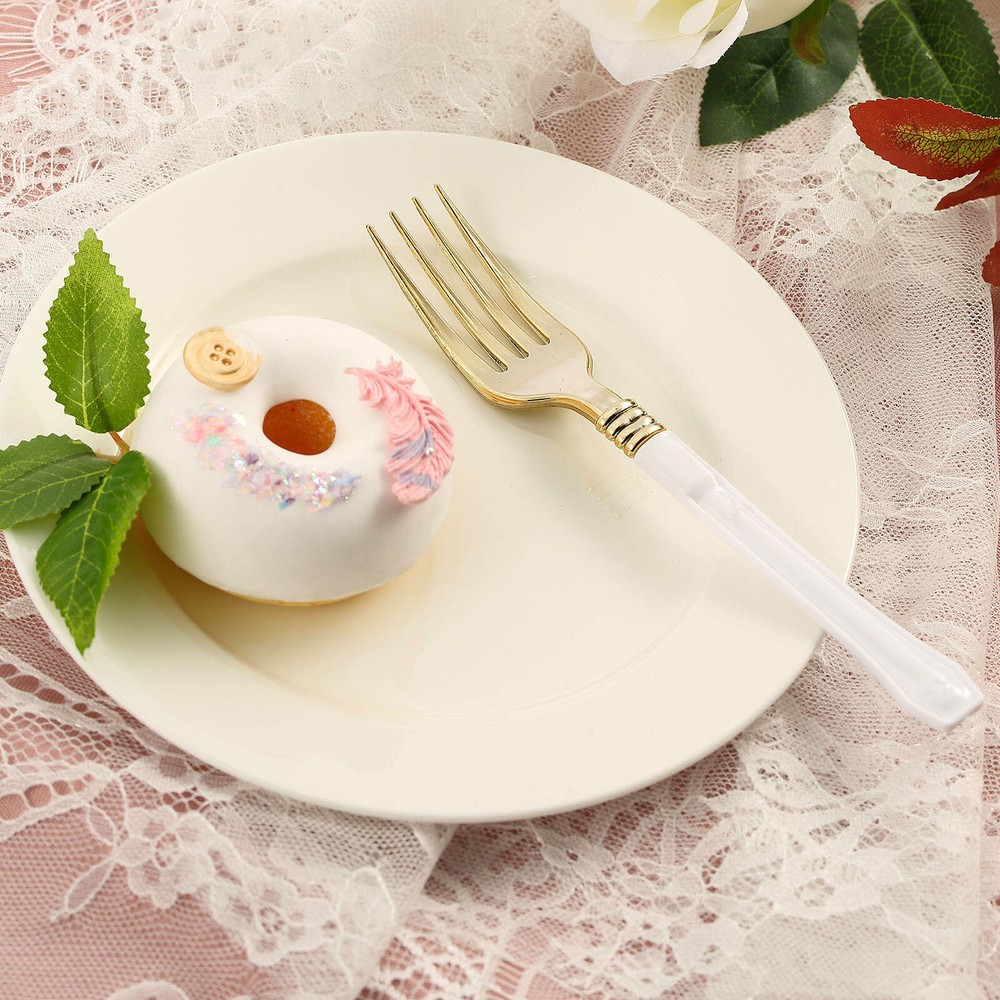 Metallic Gold Forks with White Handle Wedding Dinner Party Disposable Tableware