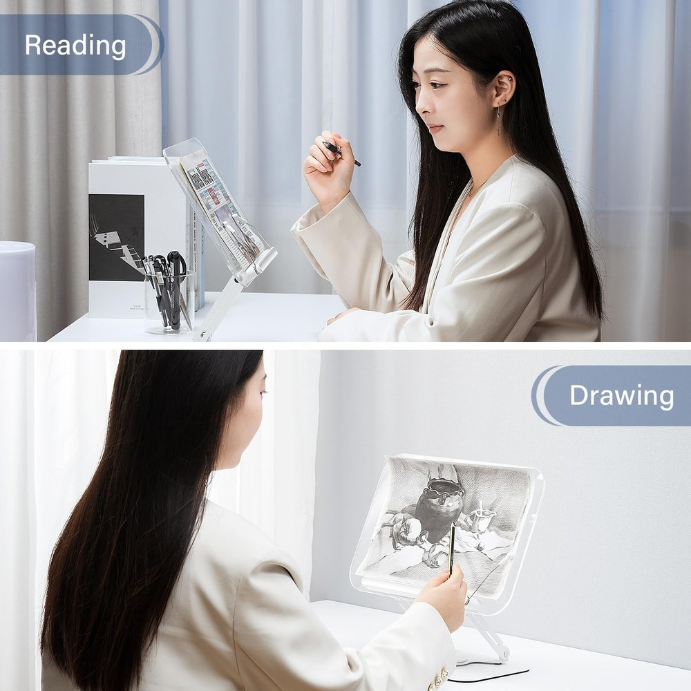 Acrylic Book Stand for Reading, Adjustable Book Holder with 360° Rotating Bas...