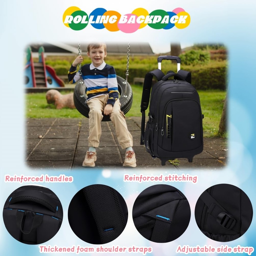 Solid Color Trolley Backpack Schoolbag Middle School Boys Elementary Bag