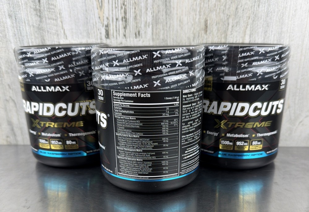 3 Pack - Allmax Rapidcuts Xtreme Pre Workout - Blue Raspberry 30 Servings