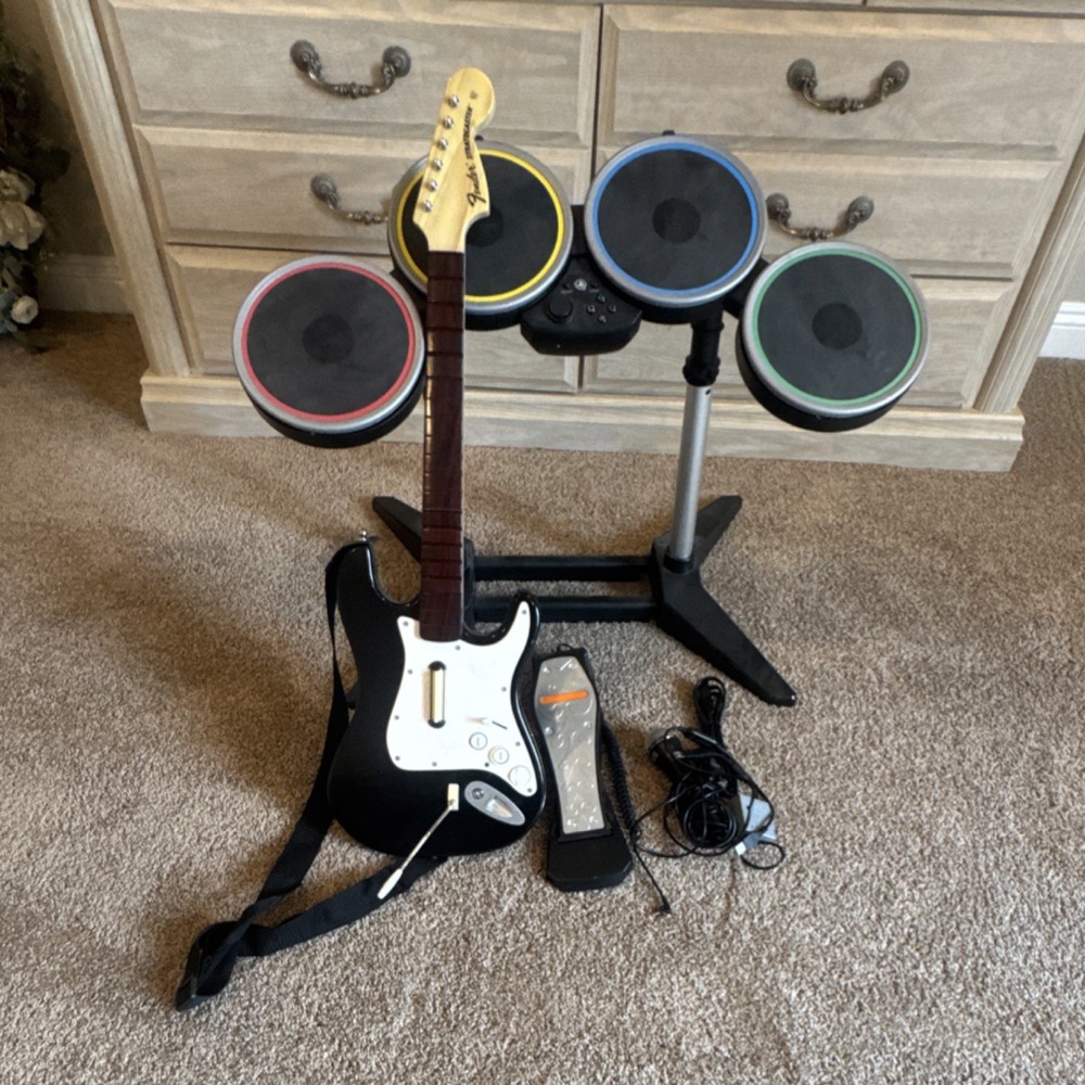 Rock Band Harmonix USB Guitar Drum Set Microphone Pedal Adapter Bundle