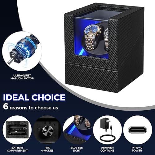 Watch Winder for Automatic Watches, Double Watch Widner with Led Light 4