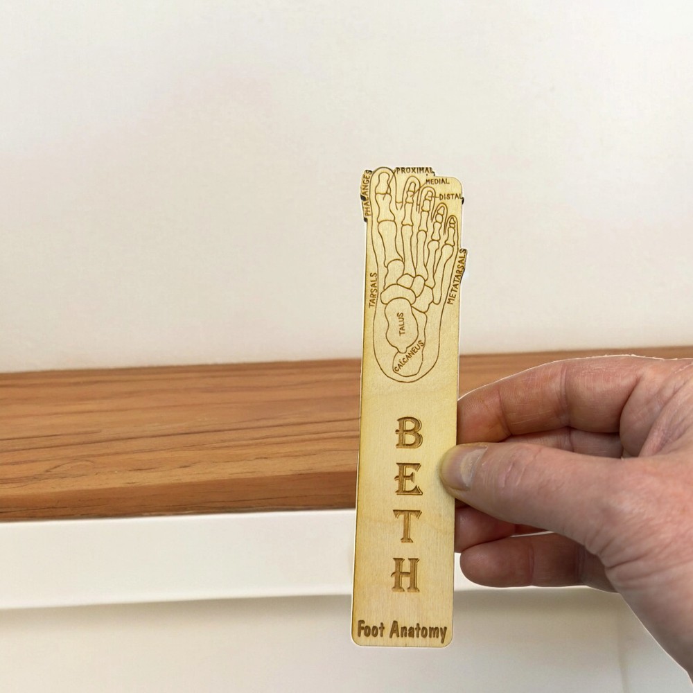 Bookmark - PERSONALIZED Foot Anotomy - Birch wood
