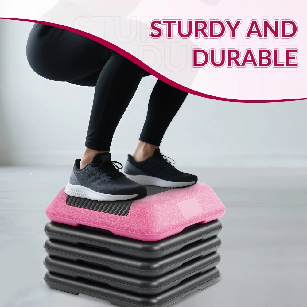Adjustable Aerobic Step Platform with 4 Risers, Non-Slip Stepper – 16", 28", 43"