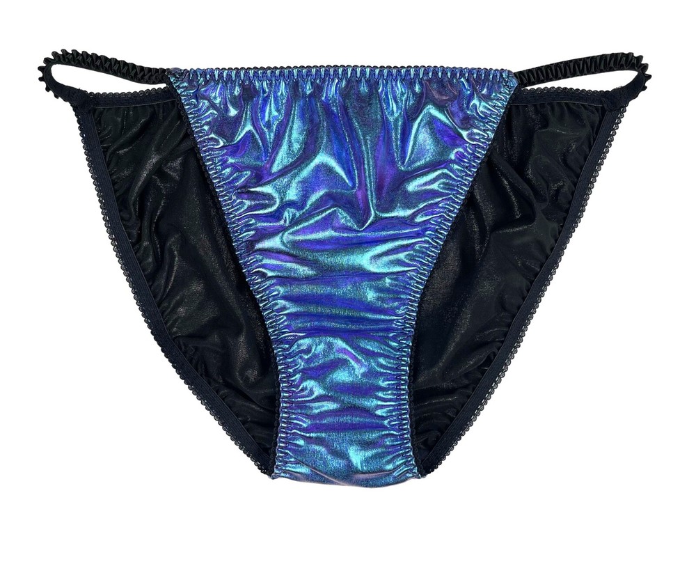 Satin String Bikini Iridescent Blue L