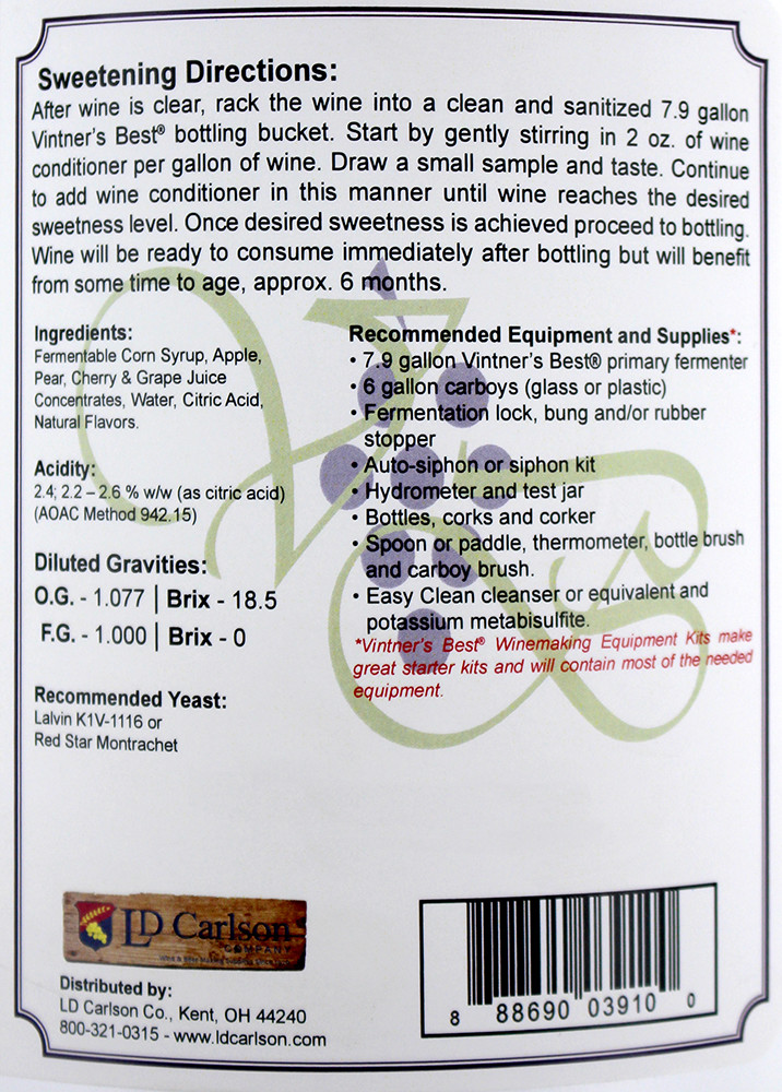 Vintners Best Fruit Wine Base Cherry for Home Wine Making 128 oz. Jug