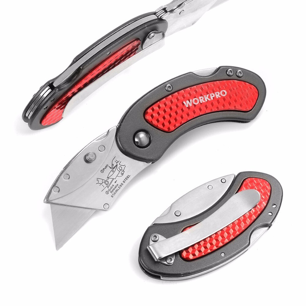 WORKPRO 3Pcs Folding Utility Pocket Knife Set Quick Change Blade 10 Extra Blades