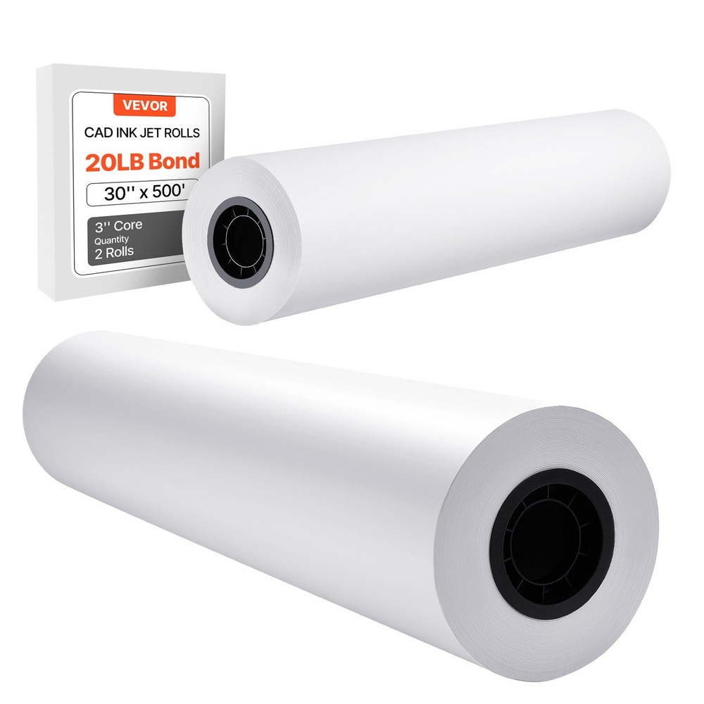 [New]Wide Format Paper, 30 in x 500 ft Plotter Roll, 2 Rolls CAD Bond Rolls with