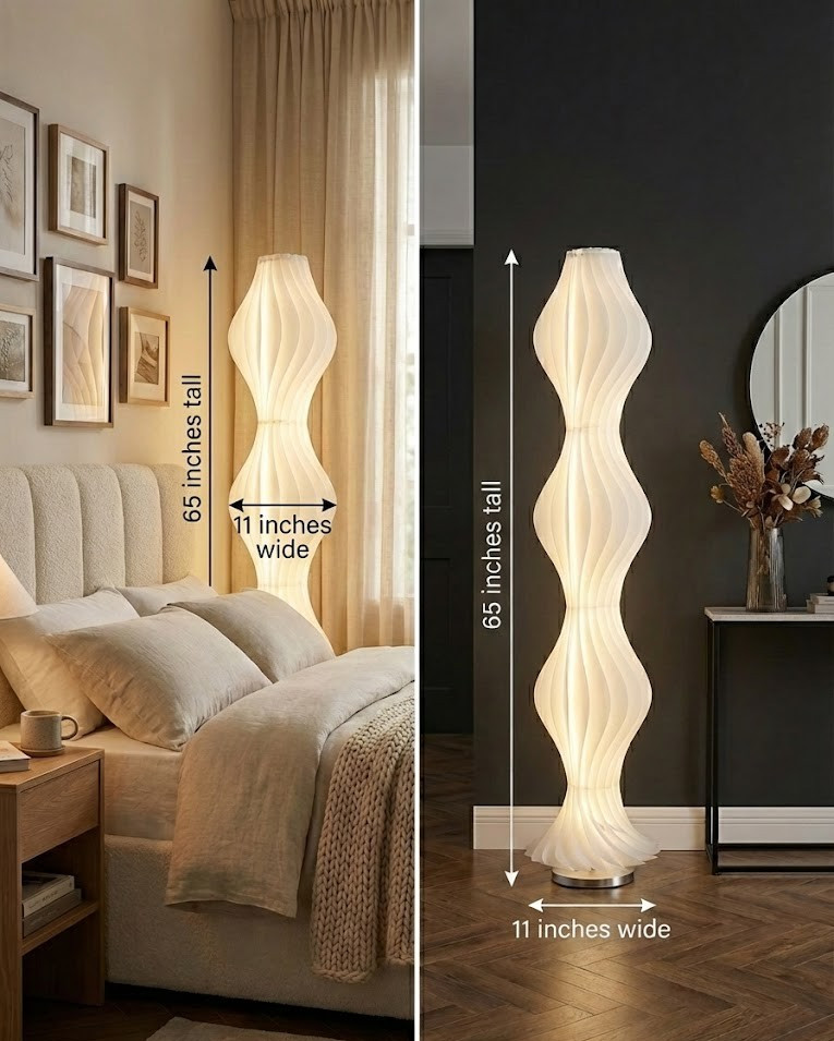 65" Dimmable Floor Lamp with Remote Control | Modern Wavy LED Standing Light