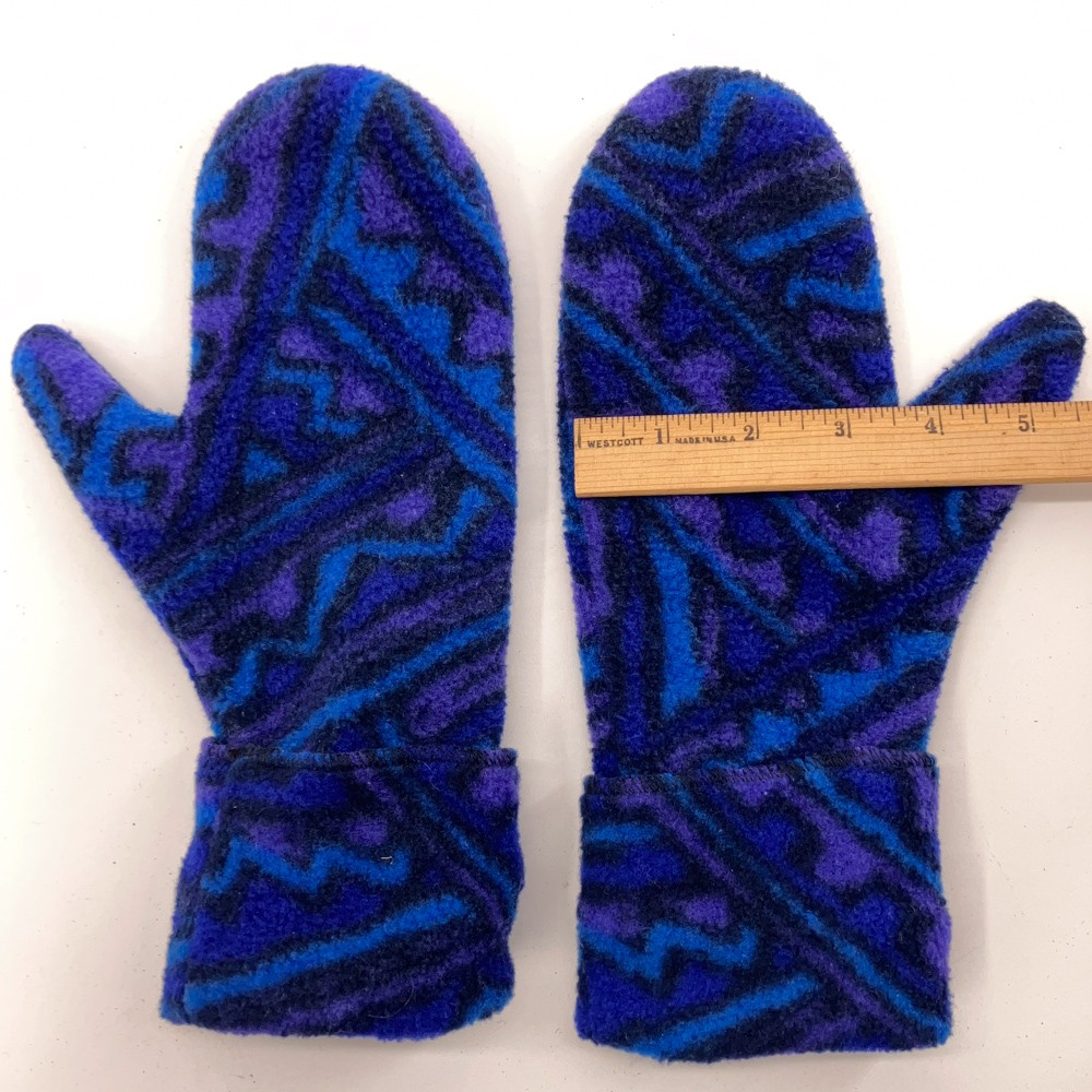 Crazy Pattern Blue Purple Pattern Fleece Winter Mittens