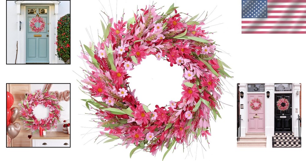 Artificial Daisy Wreath for Valentine's - 21in