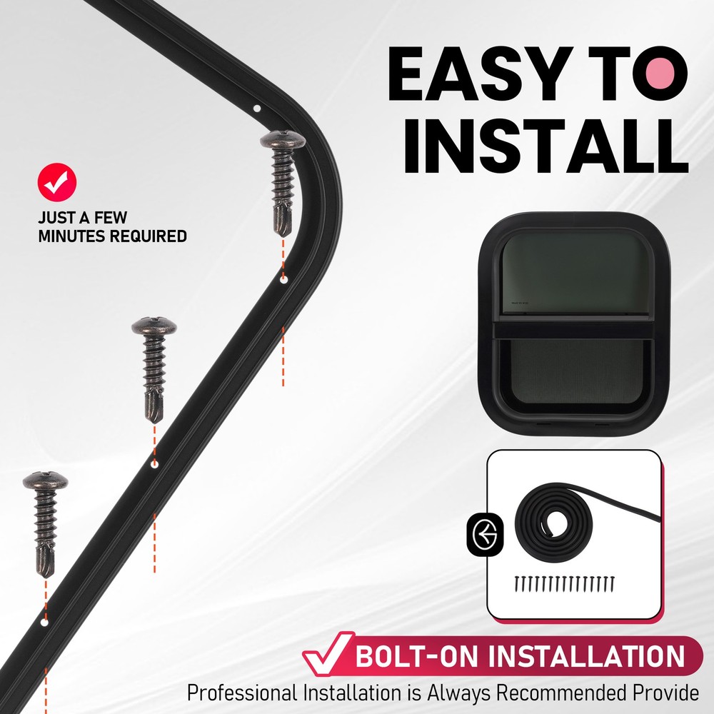 14" x 16" RV Window with Trim Ring Vertical Sliding Window Cargo Trailer Camper