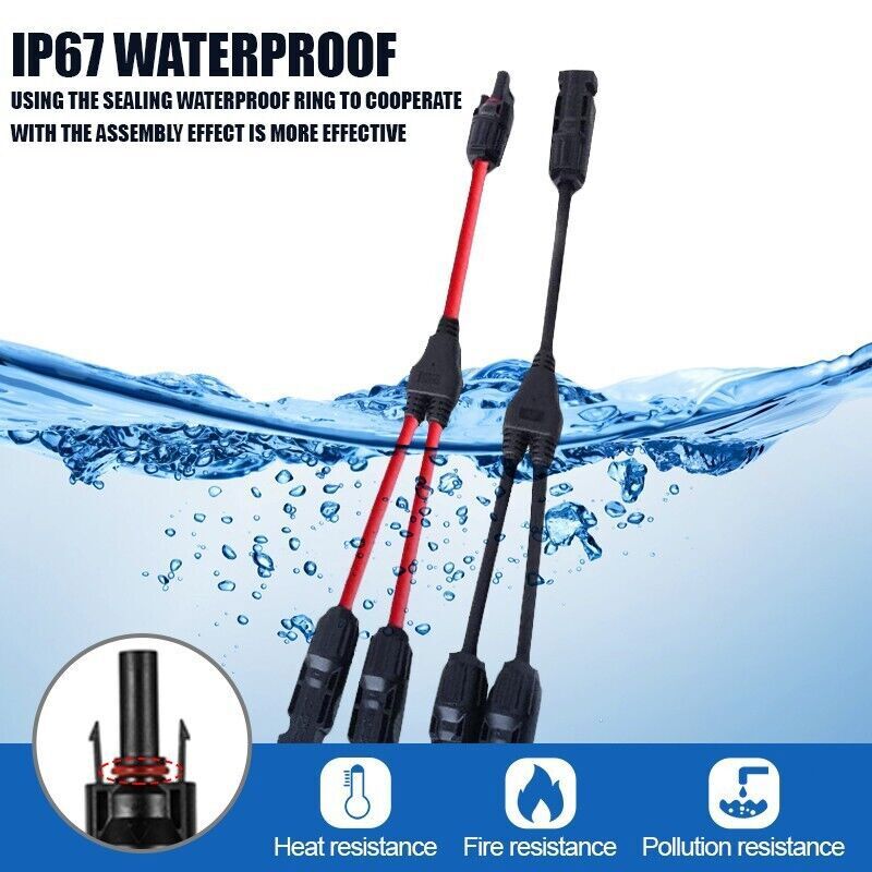 2pcs Y Branch Solar Panel Connector Cable 30A 1 to2 Parallel Adapter Waterproof