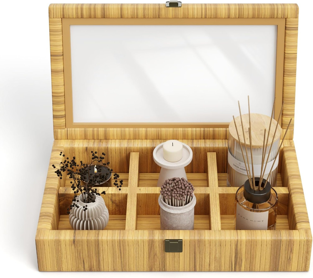 Rattan Storage Box,Boho Display Decorative Box with Lid,Creative Home Storage wi