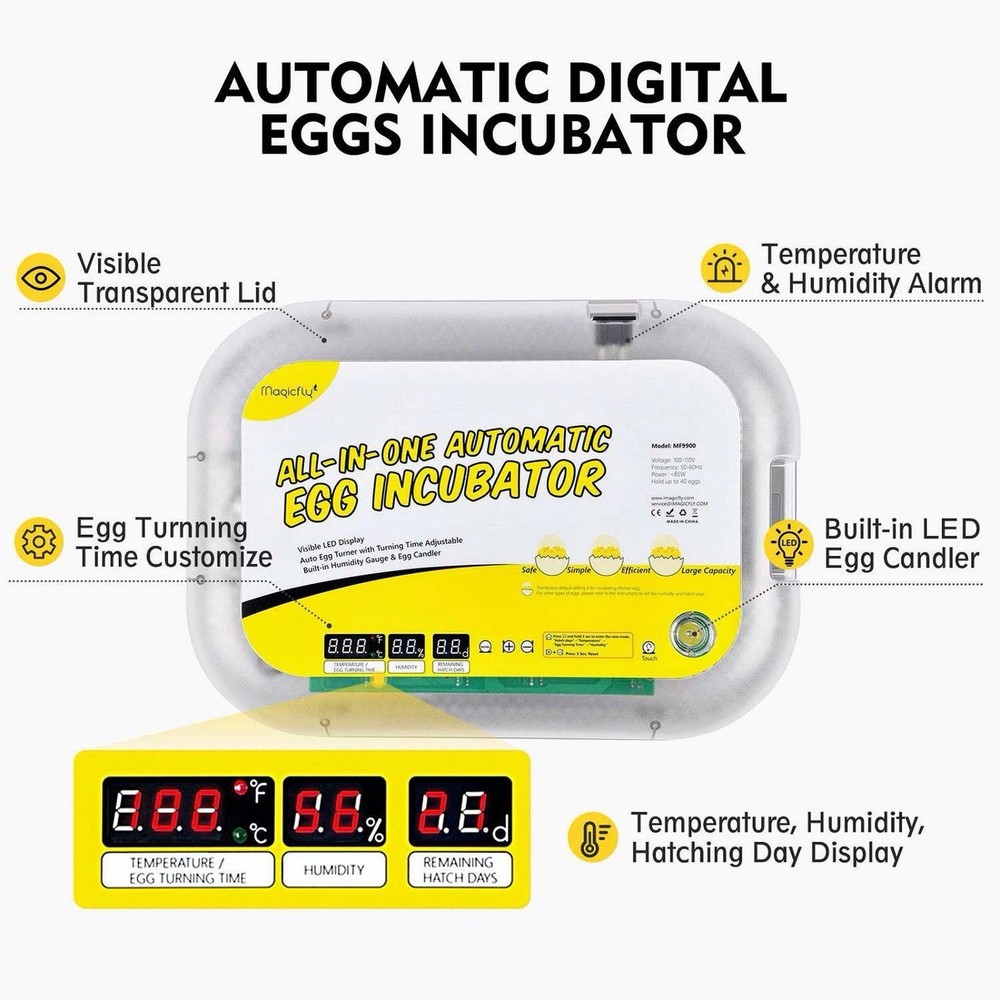 MAGICFLY ALL-IN-ONE EGG INCUBATOR FOR EGG HATCHING 40 EGG with AUTO EGG TURNER