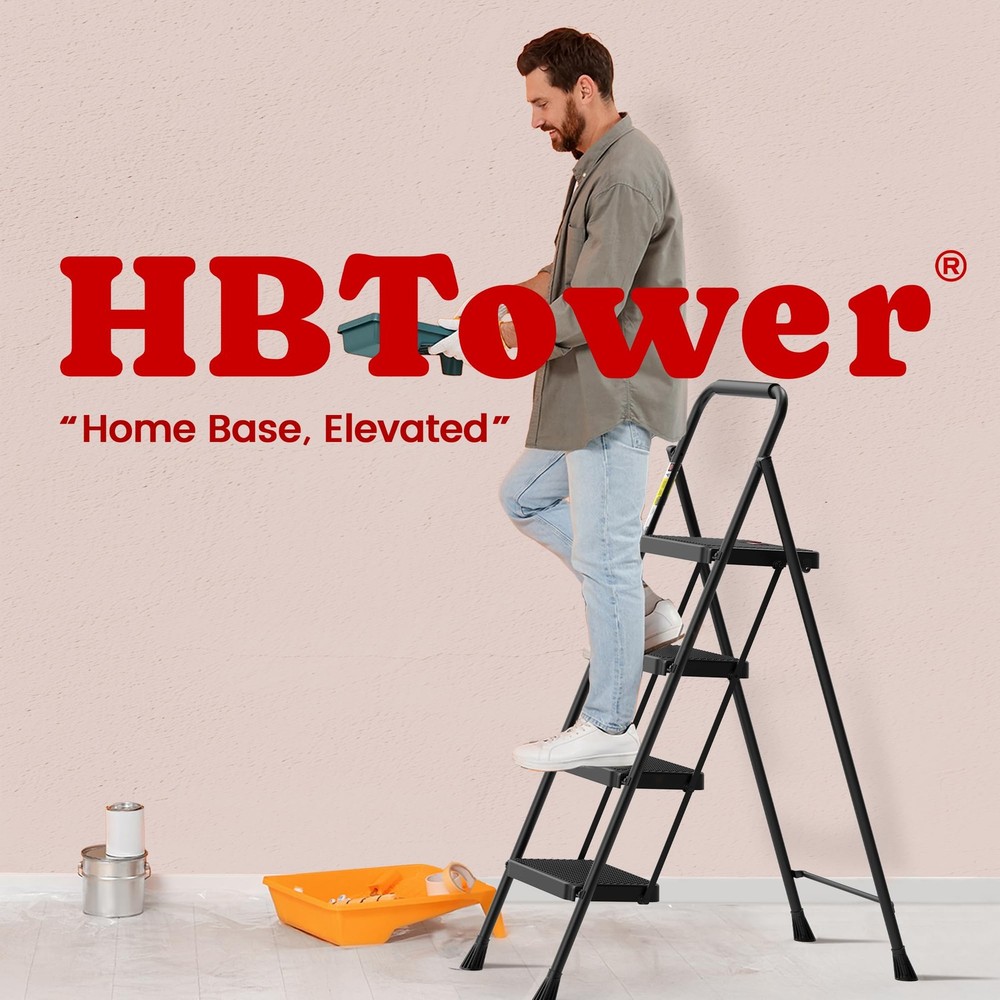 HBTower Step Ladder, Stool Foldable for Adults with 4 Black