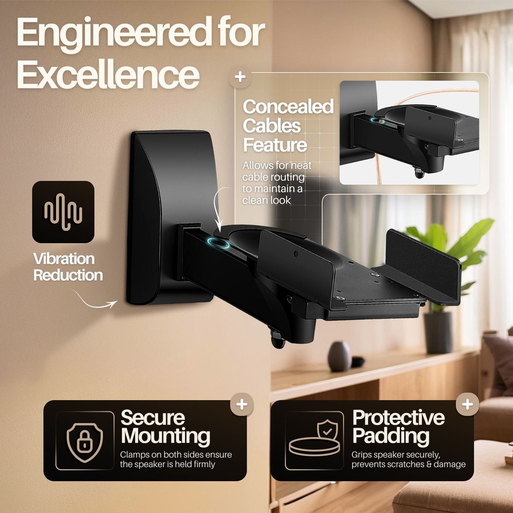 Bookshelf Speaker Wall Mount Adjustable - 2 Pack Speaker mounts Up to 55 lbs