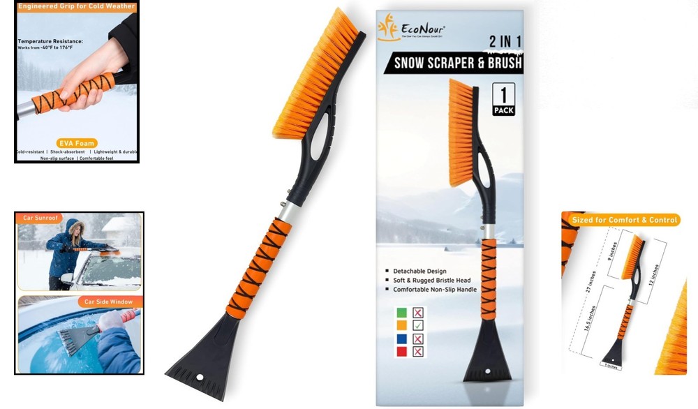 27" Durable Aluminum Ice Scraper with Ergonomic Grip for Snow-Free Windshields