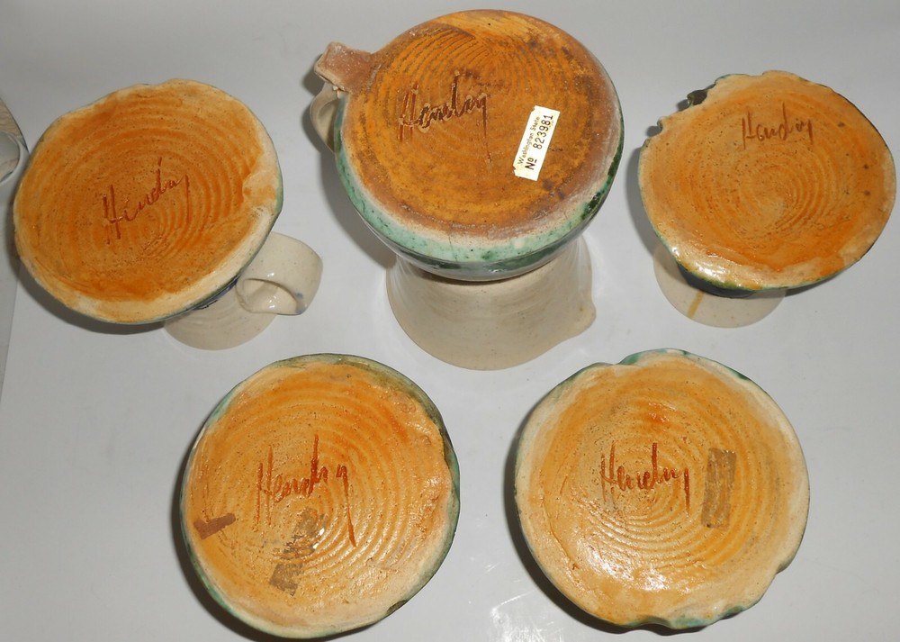 Hendry Studio Pottery Wheel Thrown Pitcher & 4 Mug Set