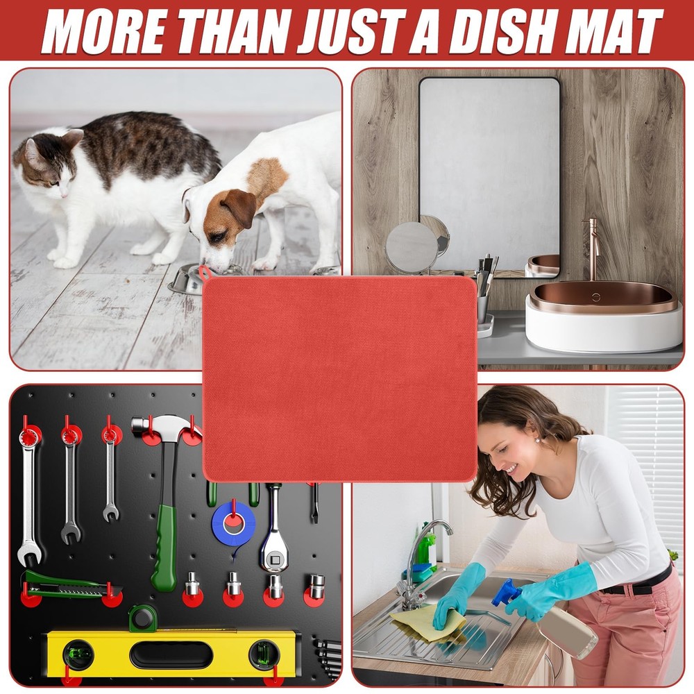 Extra Large Dish Drying Mat 2 Pack 30x24 Inch Red Microfiber Absorbent Pad