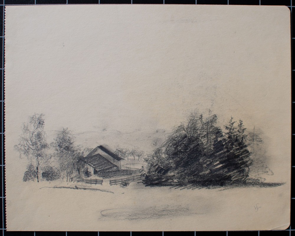 Willi Schmid Munich Secession House Tree Landscape Monogram Drawing