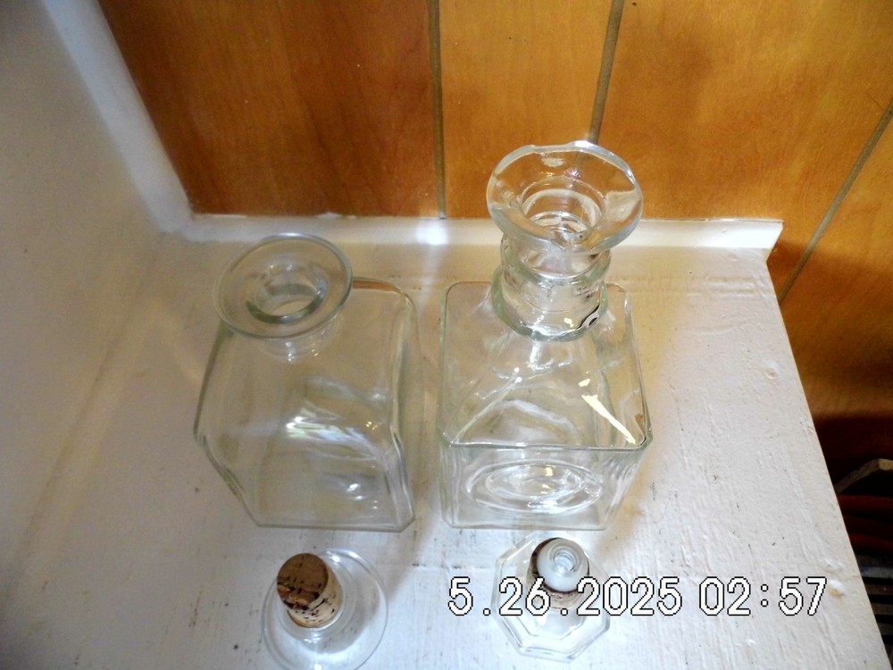 Two Different Clear Glass Liquor Bottle/Decanter Empty 9-1/2'' & 8''