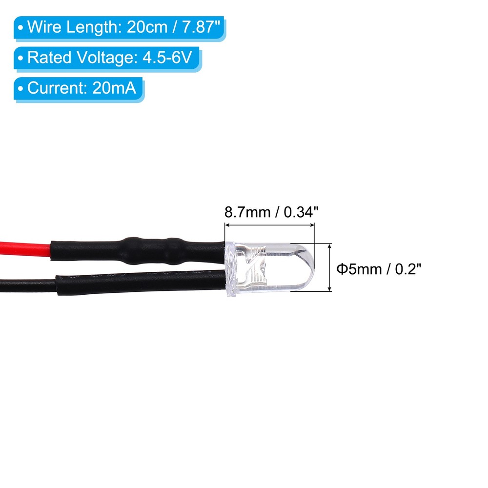 5mm LED Diode Light, 40 Pcs 4.5-6V DC, Red Light