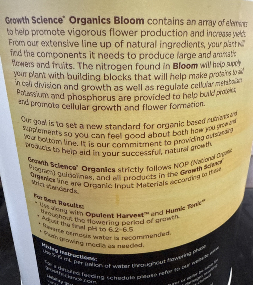 Growth Science Organics Bloom 2-3-3, 1 Gallon