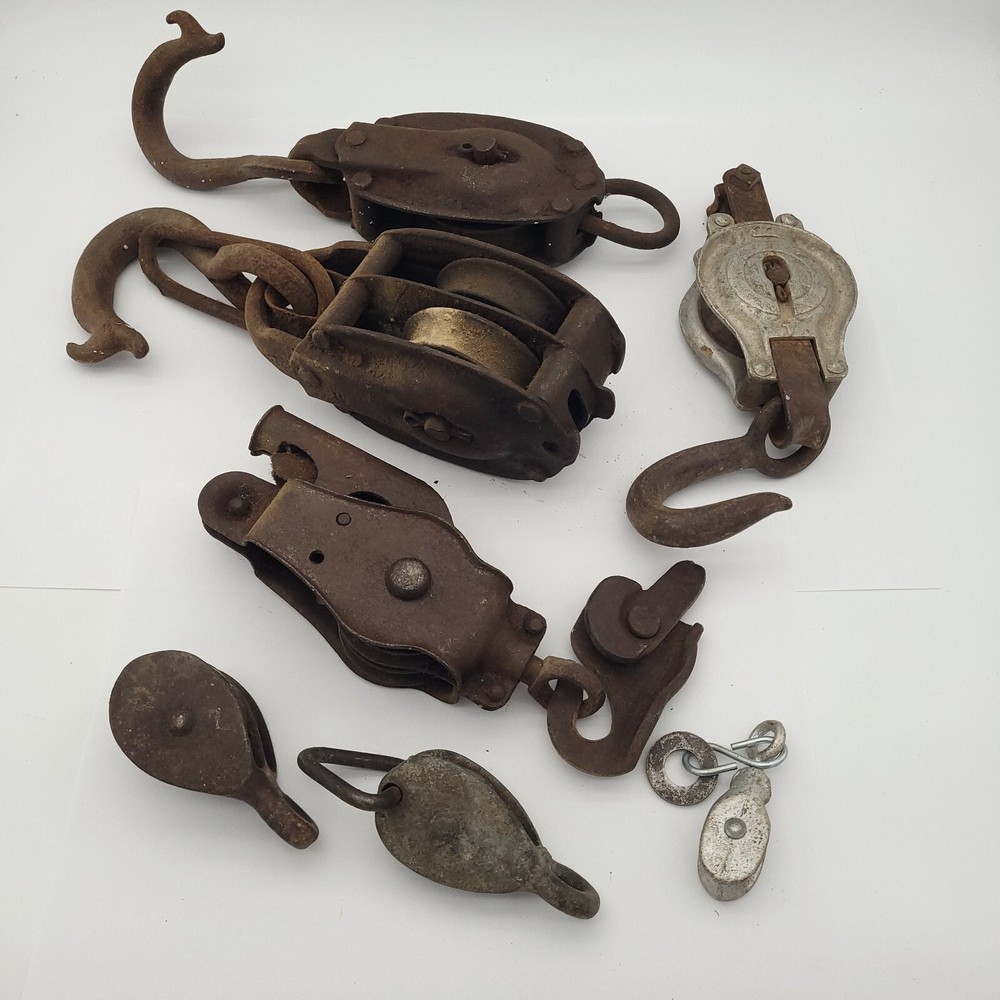 Vintage Pulleys Tools Mix Lot - Various Sizes Makers Rusty Decorative Primitive