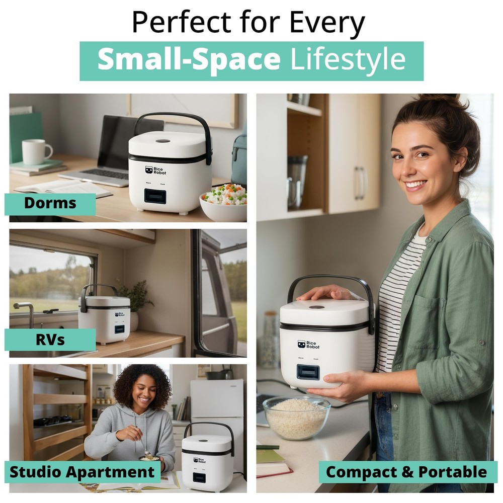 Rice Robot Personal Cooker, 2-Cup (Uncooked) | 4-Cup Cooked, White