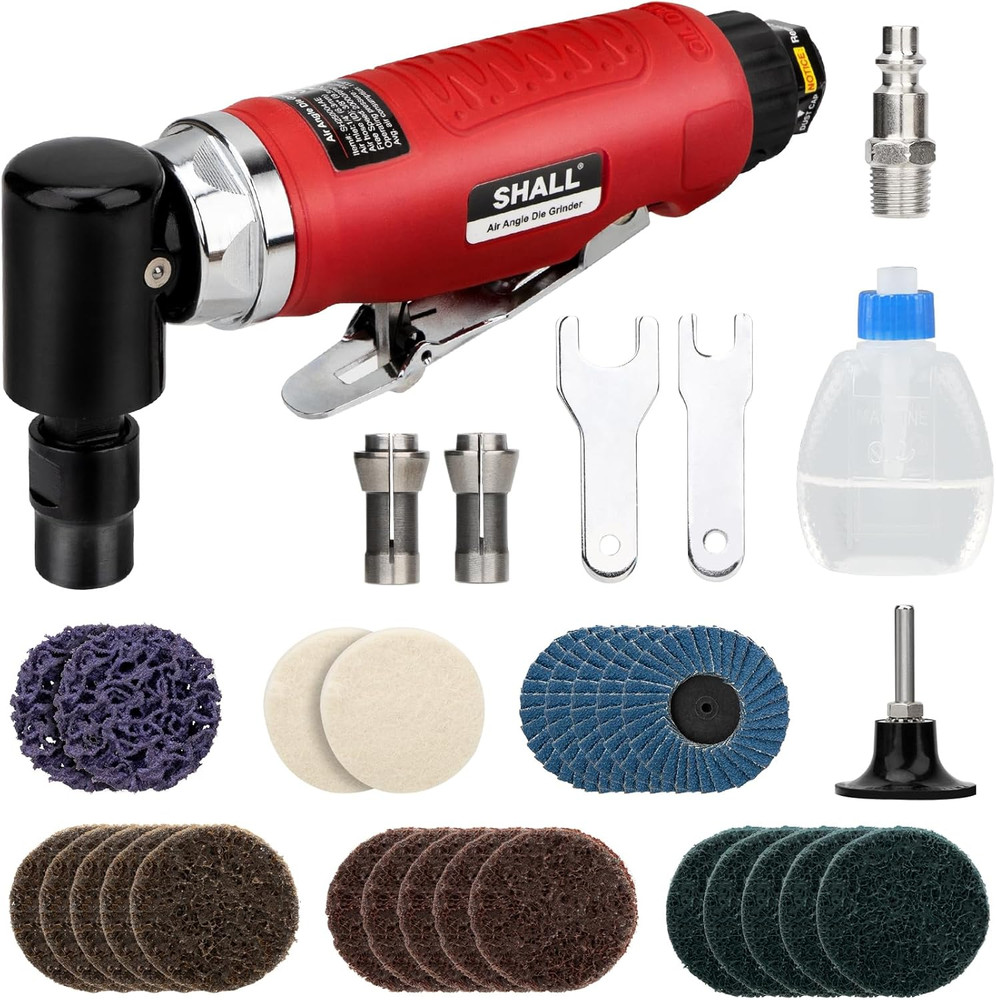 Right Angle Die Grinder, 90 Degree, 1/4" & 1/8" Collets, 24PCS Sanding Discs, Ai