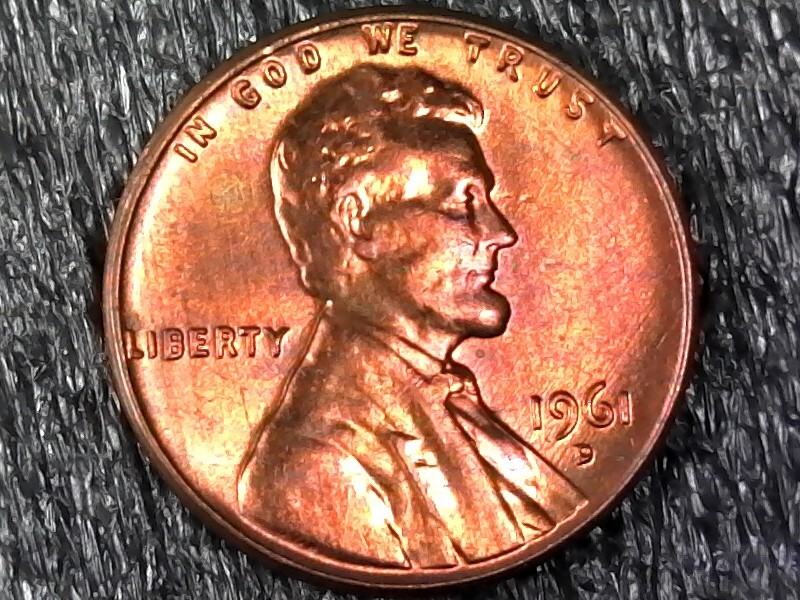 1961-D Toned Lincoln Memorial Cent - RPM Repunched Mintmark Error Inv#E6353