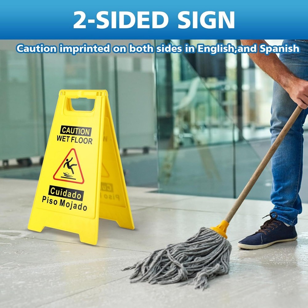 2-Pack Caution Wet Floor Sign,17.5" Height,Bright Yellow Double-Sided Folding