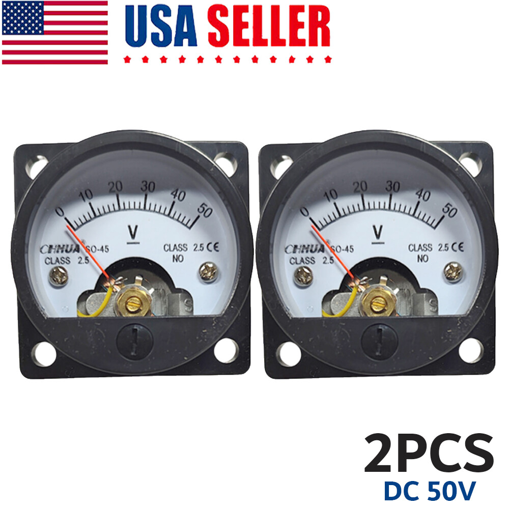 2PC DC 0 - 50V Analog Voltmeter Analogue Voltage Panel Meter SO45 Direct Connect