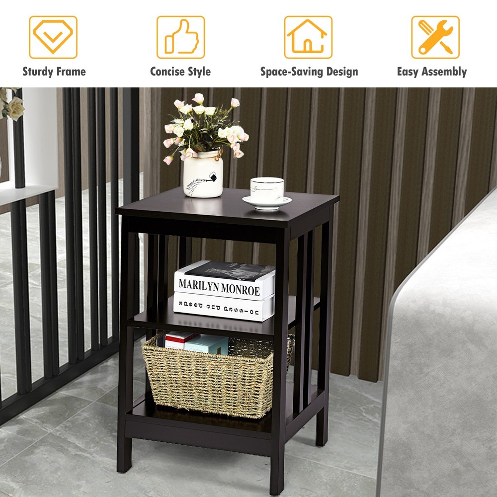 3-tier Side Table Nightstand Sofa End Table Storage Display Shelf Espresso