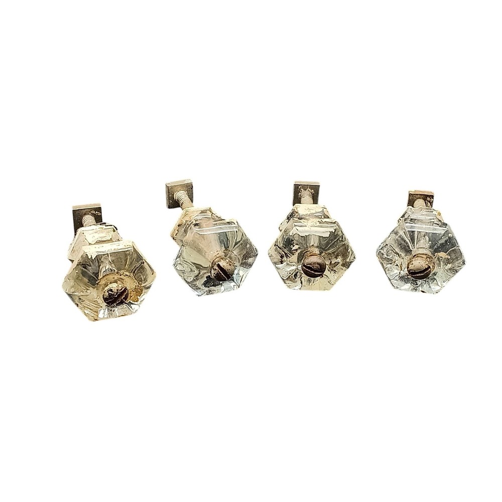 Vintage Hexagonal Glass Drawer Knobs With Hardware Set Of 4