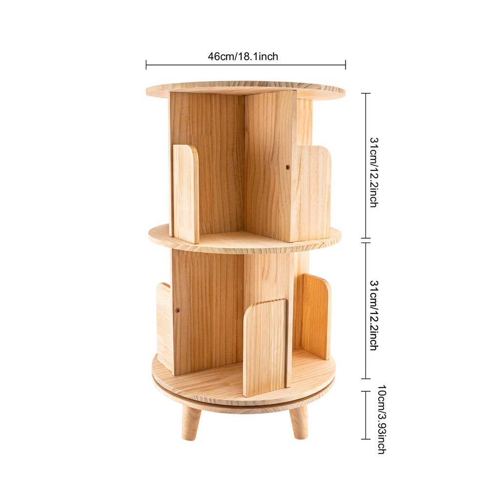 360 Rotating Bookshelf 2 Layer Display Rack Floor Standing BookcaseOrganizer