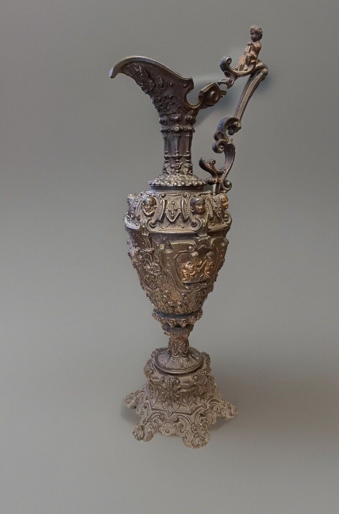 Large Antique Cast Ewer/Pitcher Clock Garniture