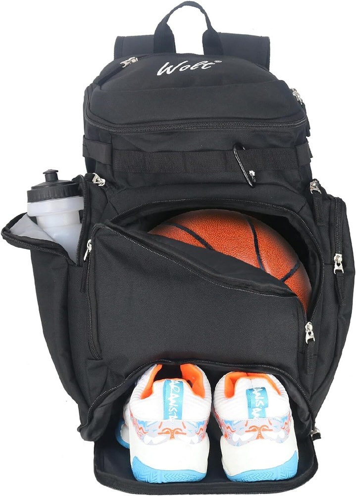 Wolt | Basketball Backpack Bag with Separate Ball Compartment Large, Black
