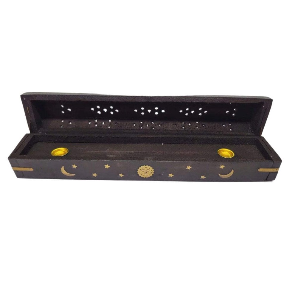 Black Celestial Wood Incense Box Burner
